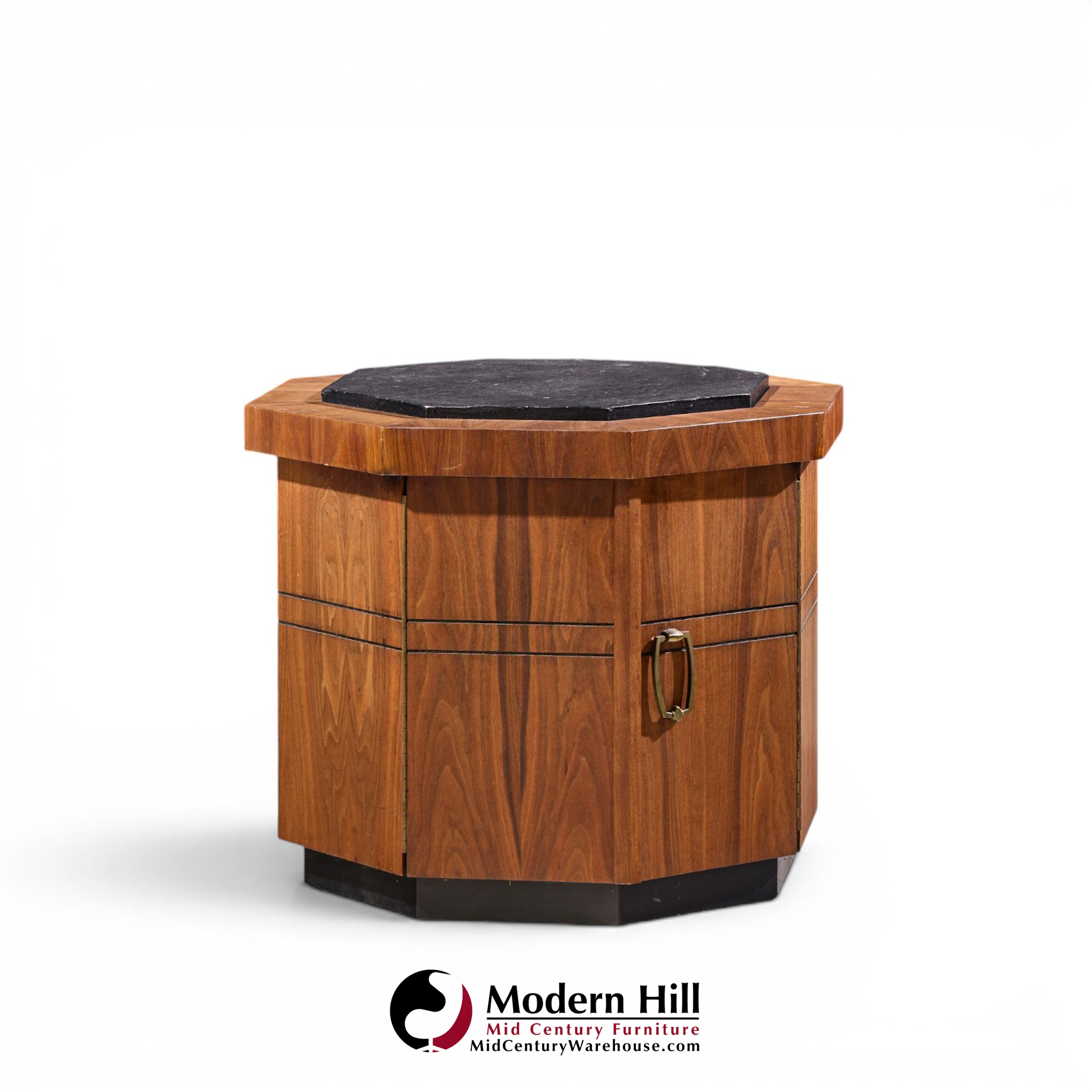 jack cartwright for founders style mid century walnut and slate side tables - pair