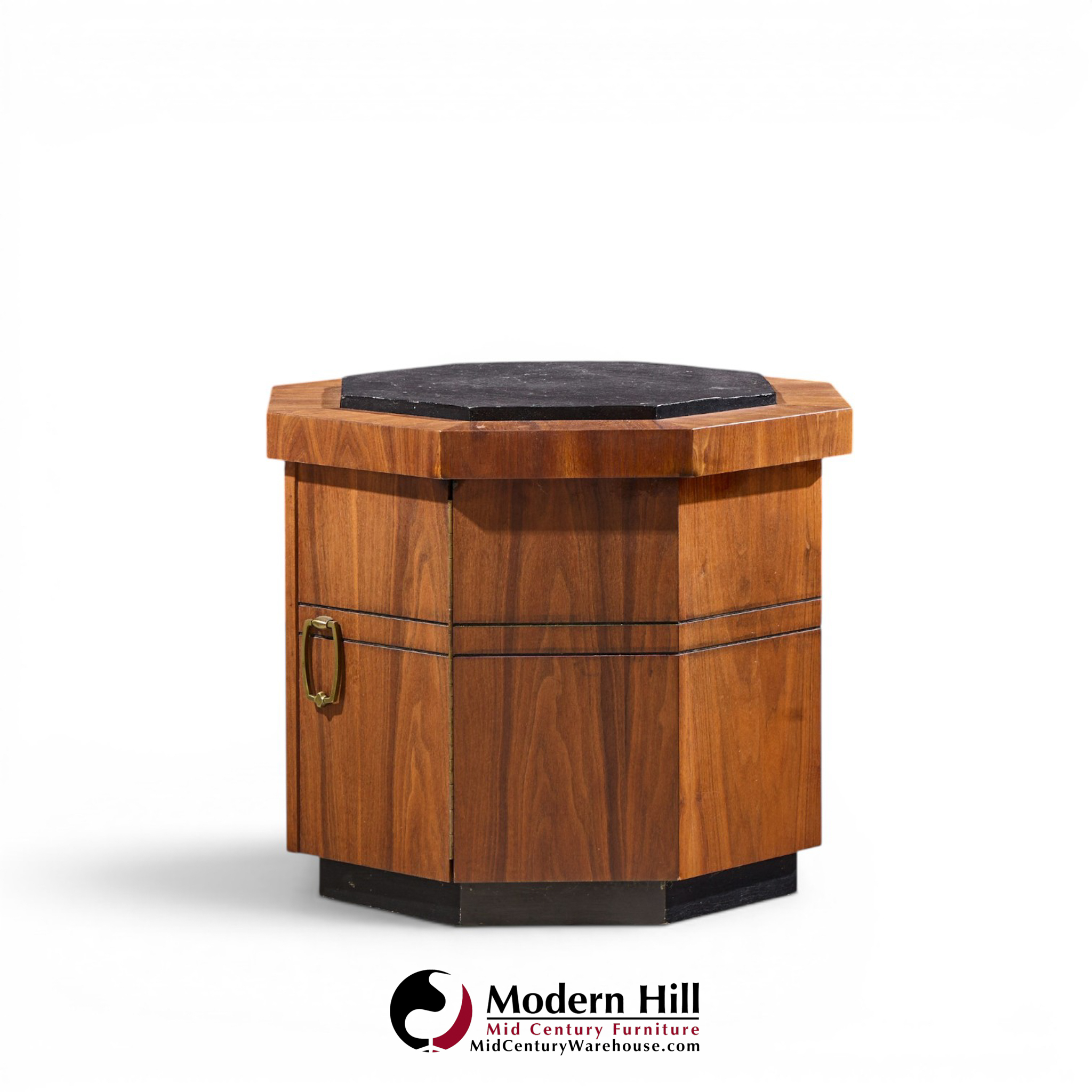 jack cartwright for founders style mid century walnut and slate side tables - pair