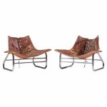 johan bertil häggström for swed-form mid century swedish leather and chrome corset chairs - pair