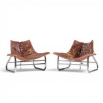 johan bertil häggström for swed-form mid century swedish leather and chrome corset chairs - pair