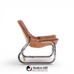 johan bertil häggström for swed-form mid century swedish leather and chrome corset chairs - pair