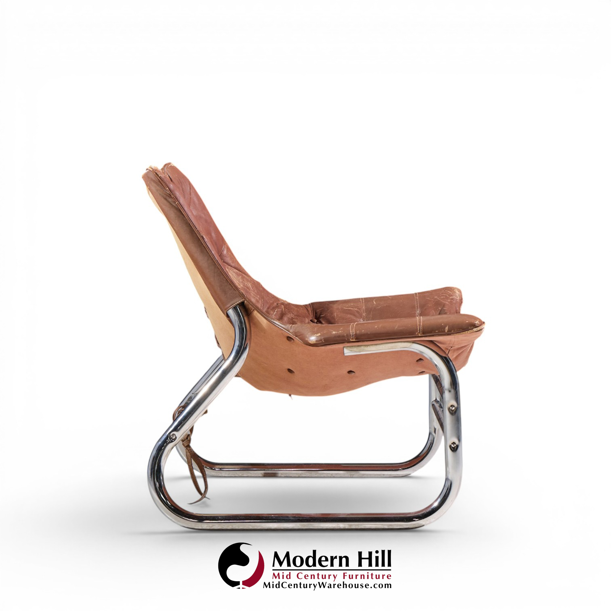 johan bertil häggström for swed-form mid century swedish leather and chrome corset chairs - pair