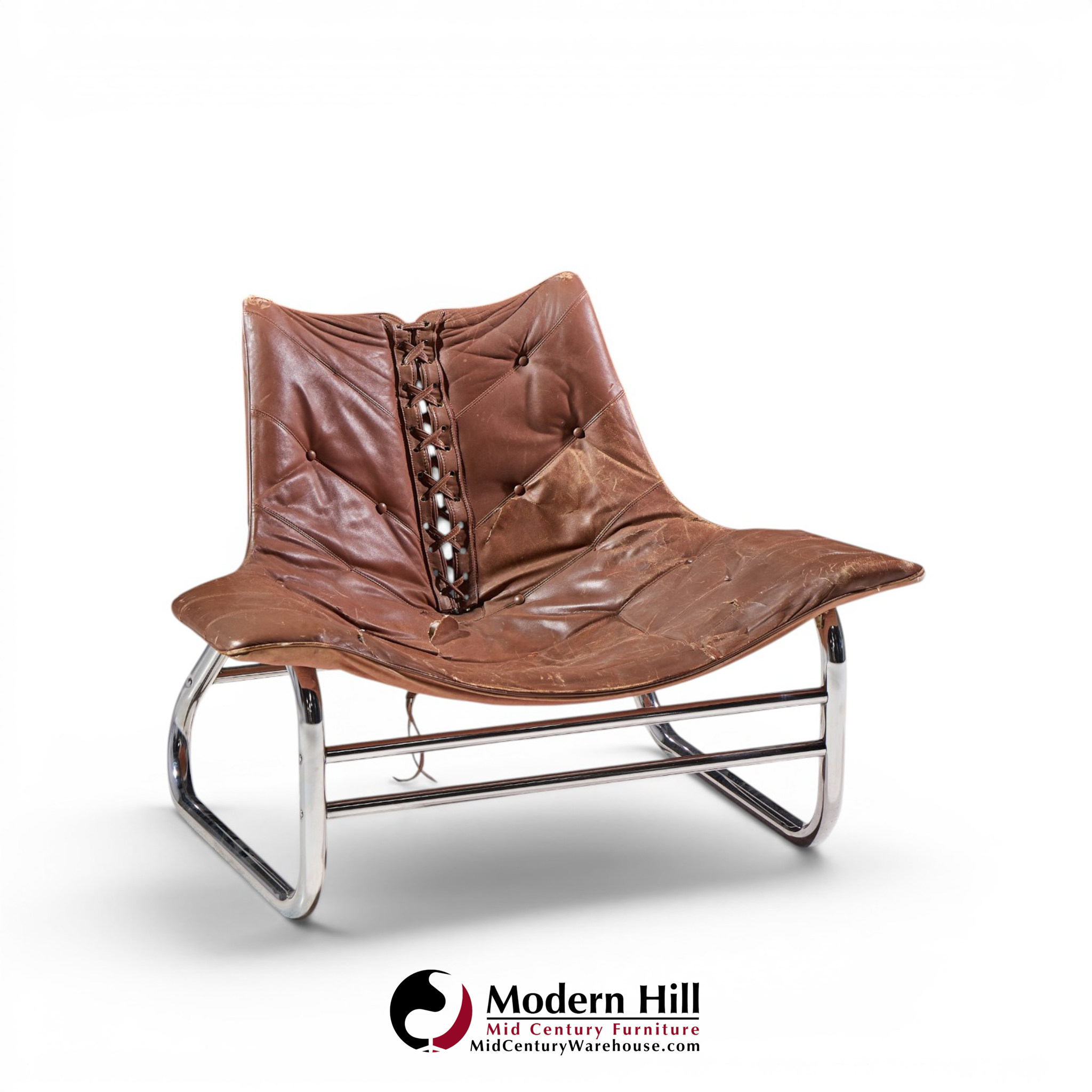 johan bertil häggström for swed-form mid century swedish leather and chrome corset chairs - pair