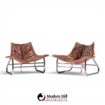 johan bertil häggström for swed-form mid century swedish leather and chrome corset chairs - pair