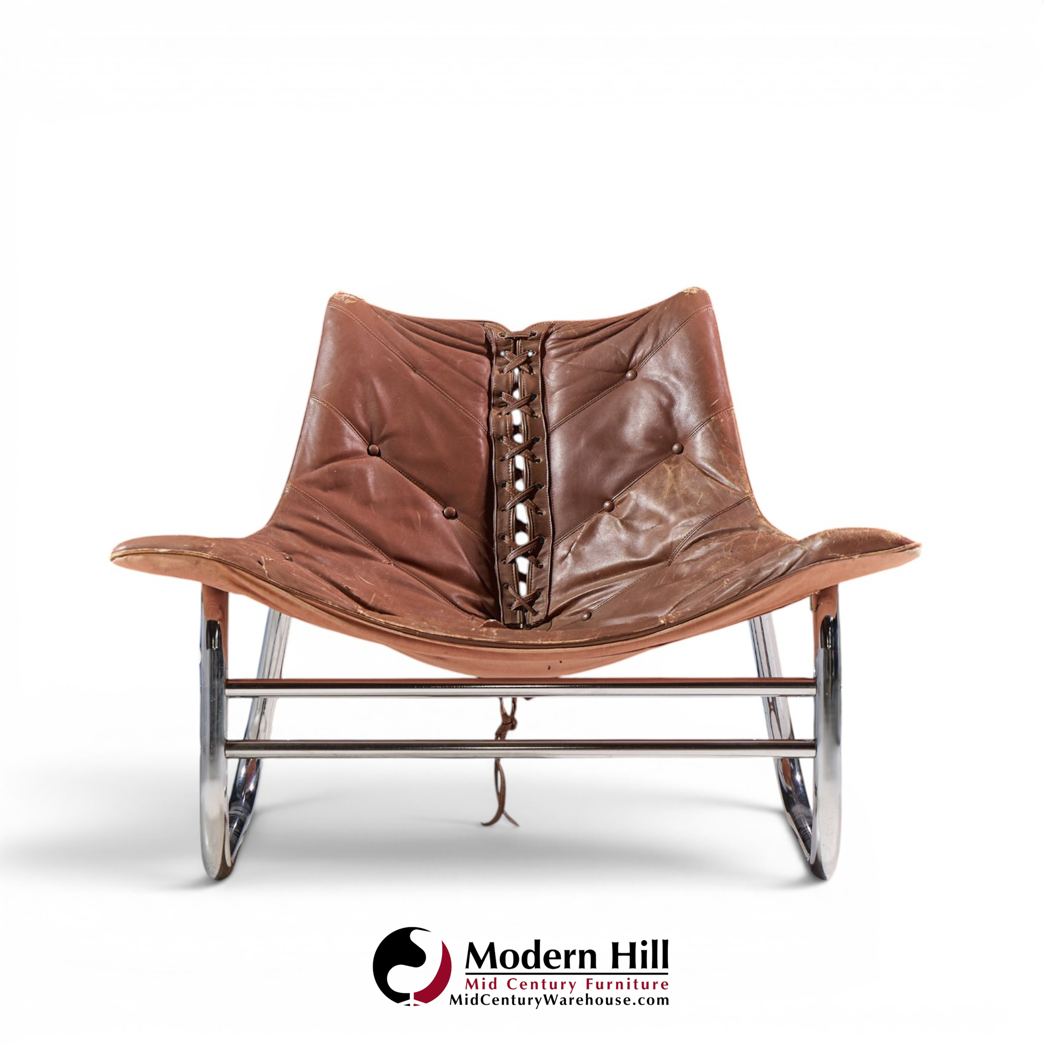 johan bertil häggström for swed-form mid century swedish leather and chrome corset chairs - pair