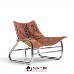 johan bertil häggström for swed-form mid century swedish leather and chrome corset chairs - pair