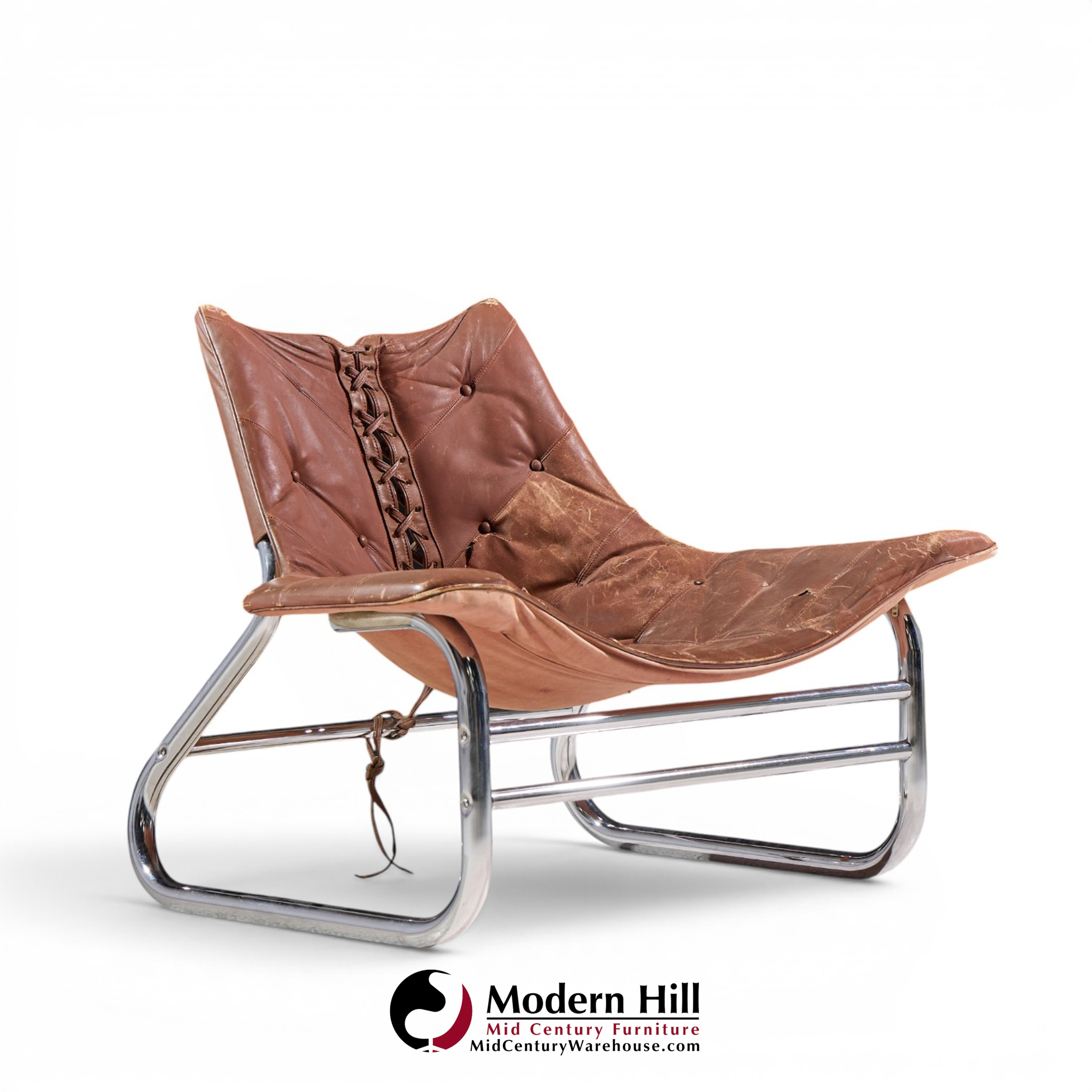 johan bertil häggström for swed-form mid century swedish leather and chrome corset chairs - pair
