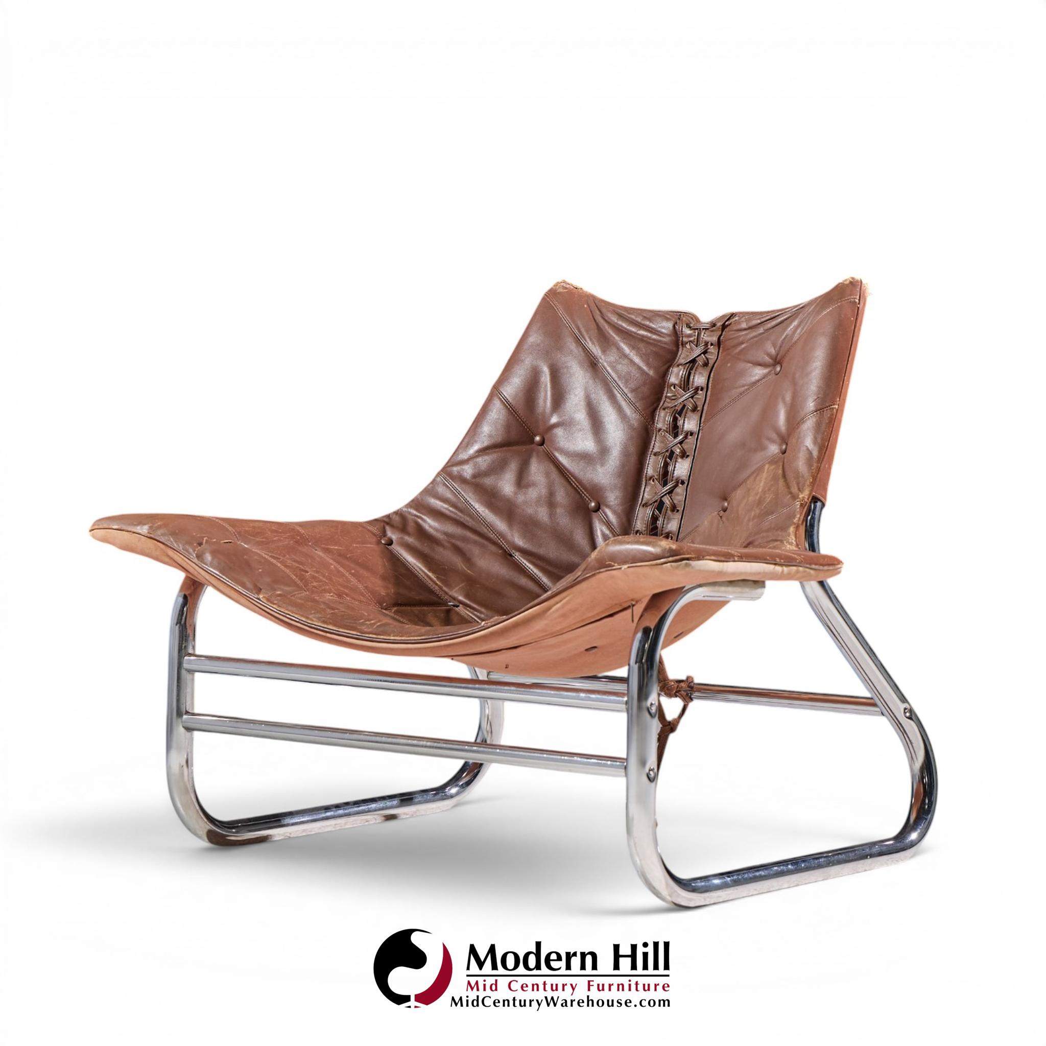 johan bertil häggström for swed-form mid century swedish leather and chrome corset chairs - pair