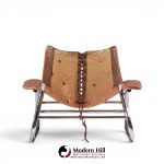 johan bertil häggström for swed-form mid century swedish leather and chrome corset chairs - pair