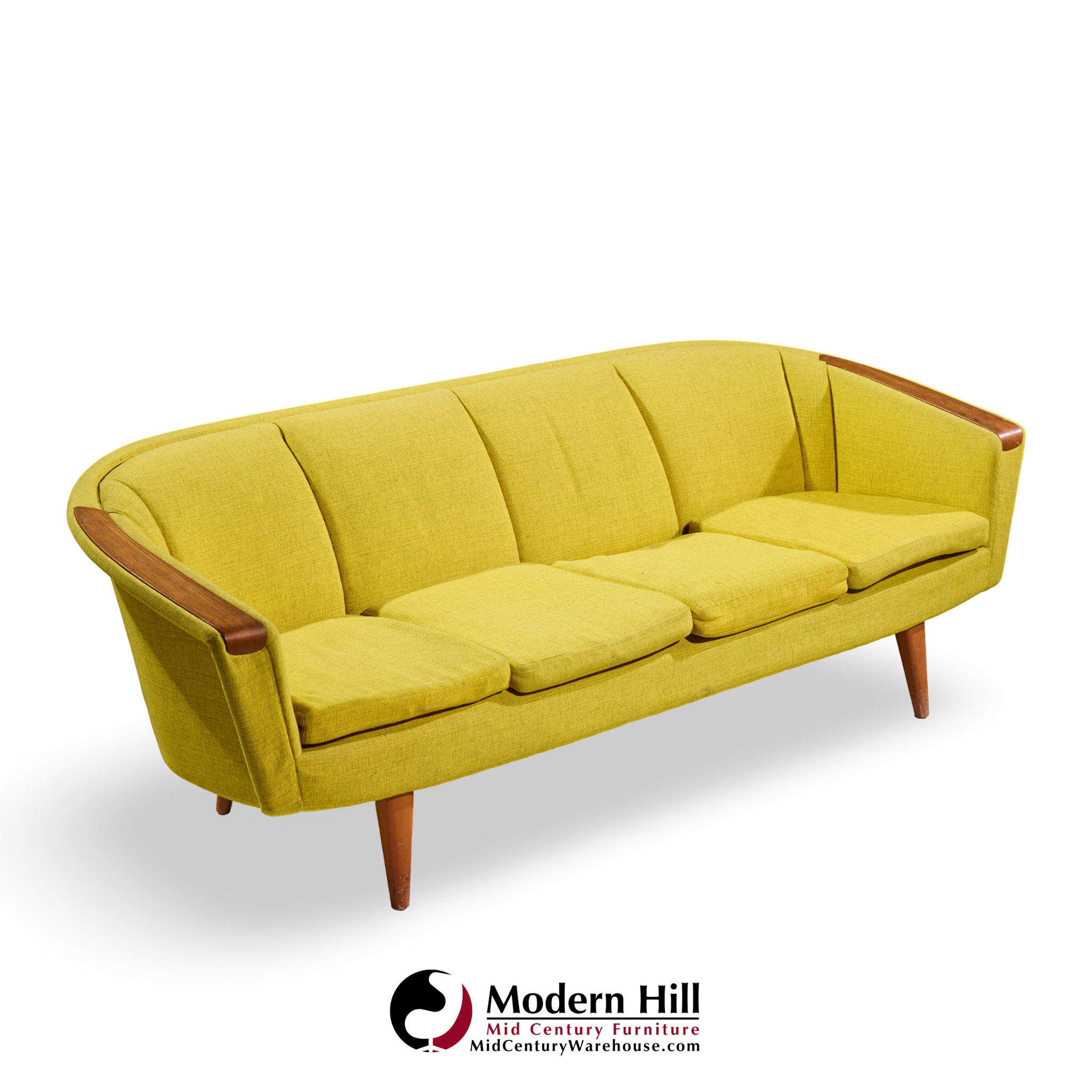 johannes andersen style mid century norwegian teak and wool sofa