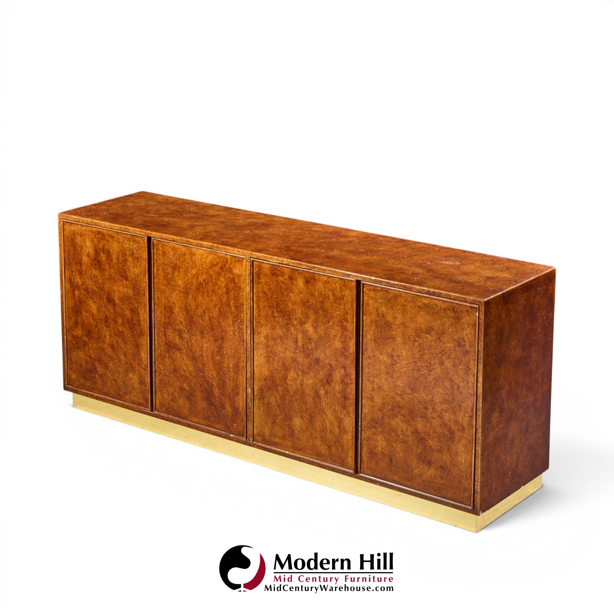 john widdicomb mid century burlwood and brass credenza