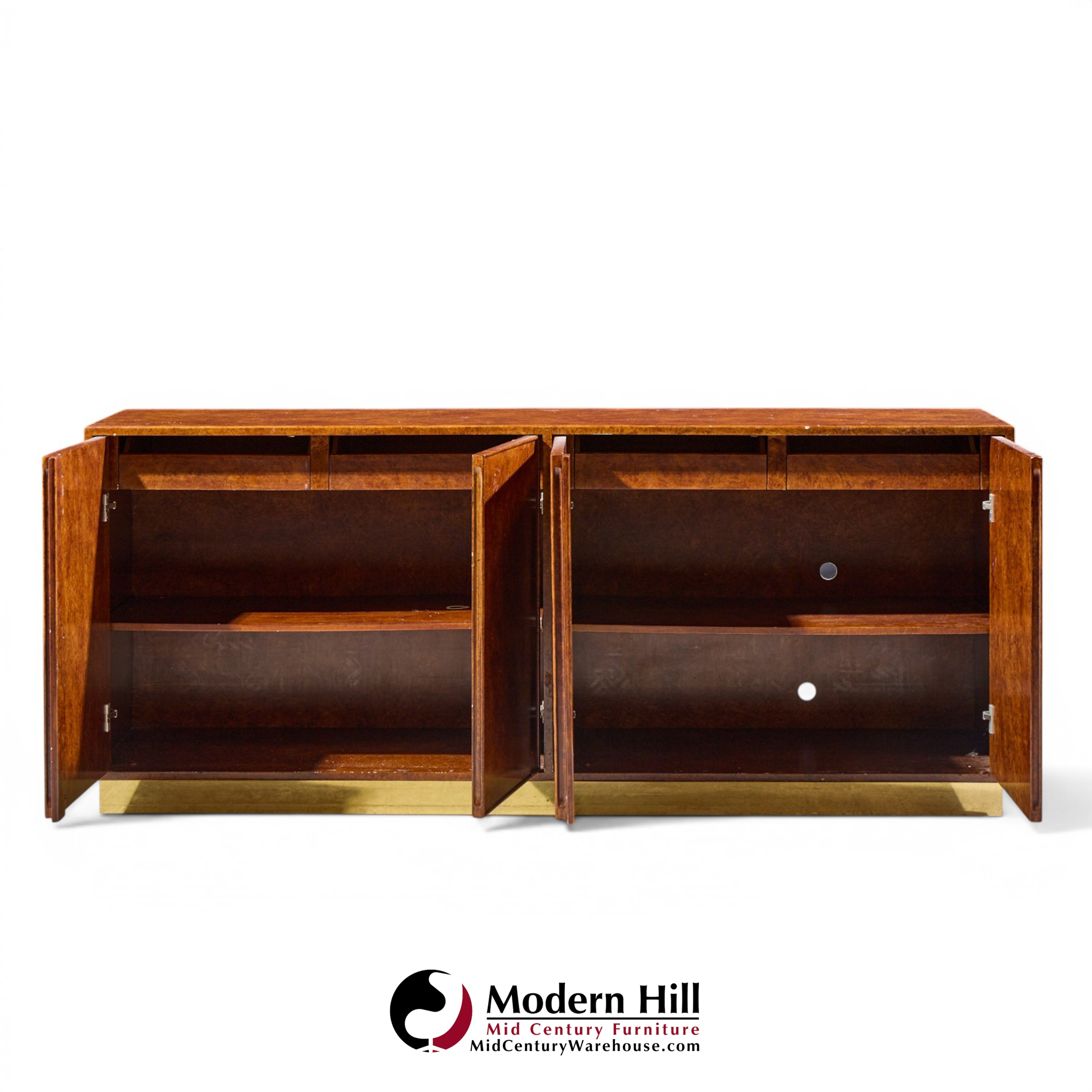 john widdicomb mid century burlwood and brass credenza