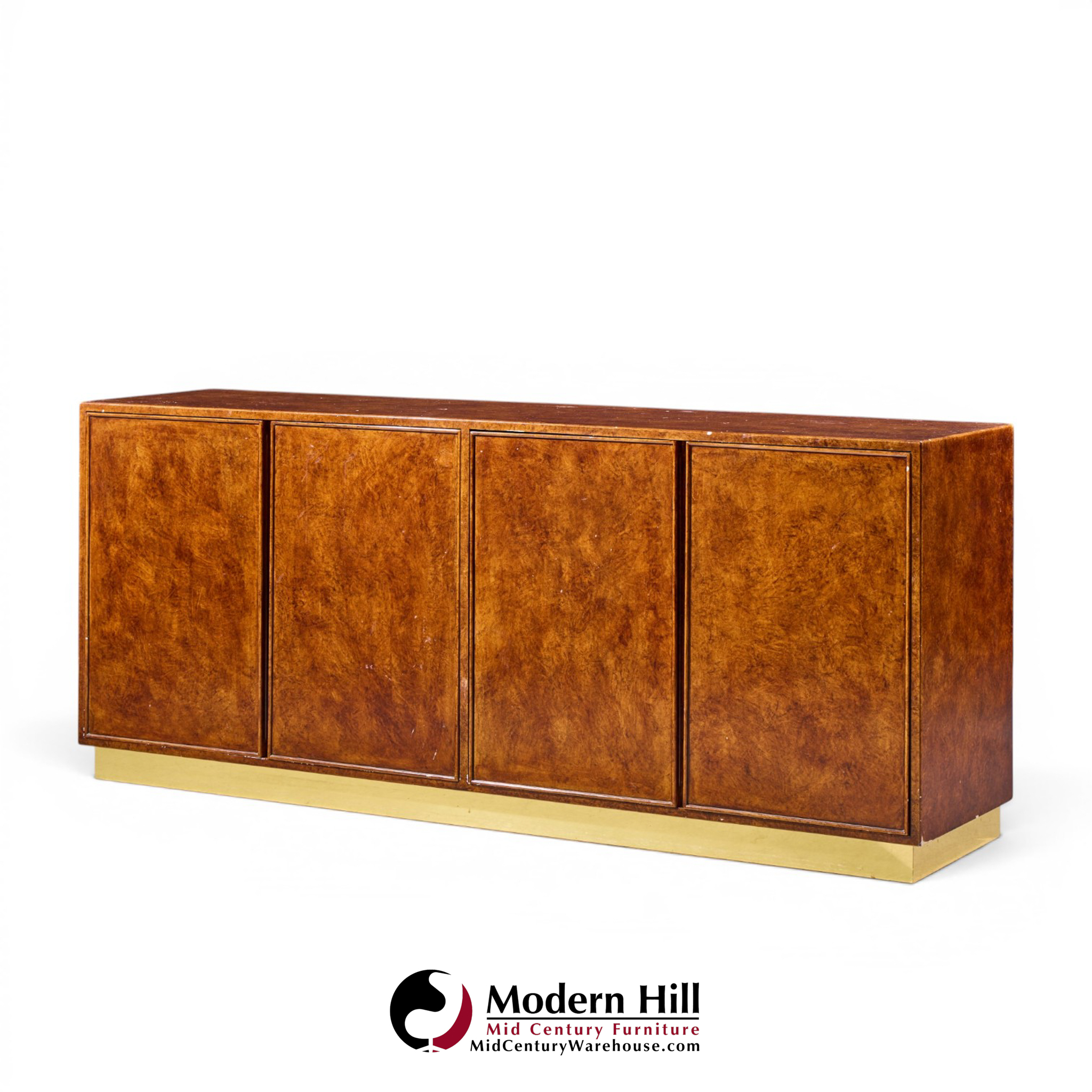 john widdicomb mid century burlwood and brass credenza