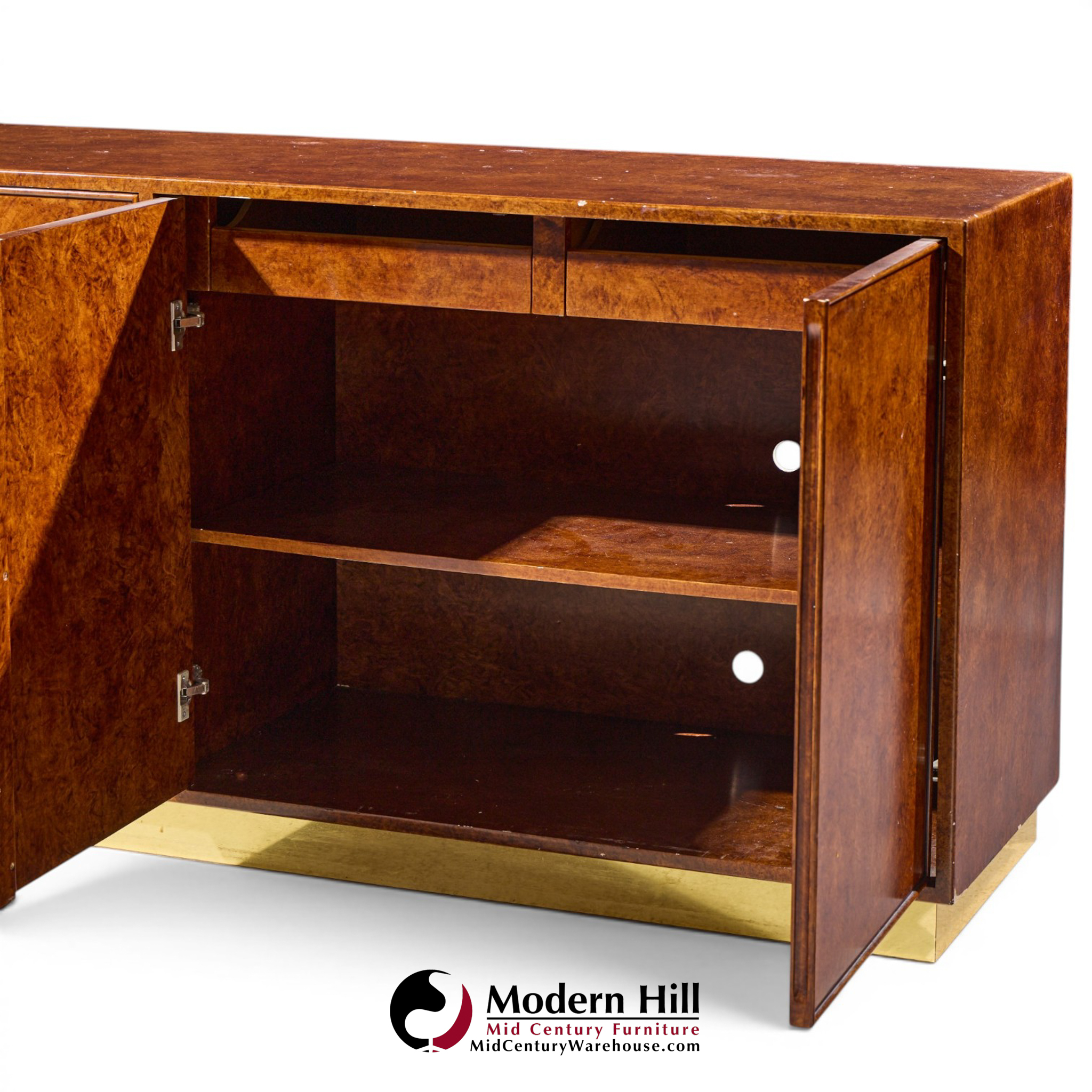 john widdicomb mid century burlwood and brass credenza