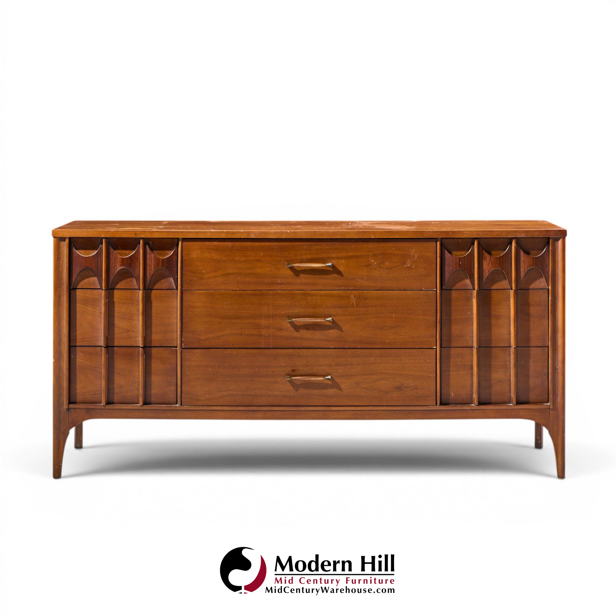 kent coffey perspecta mid century walnut and rosewood 9-drawer dresser