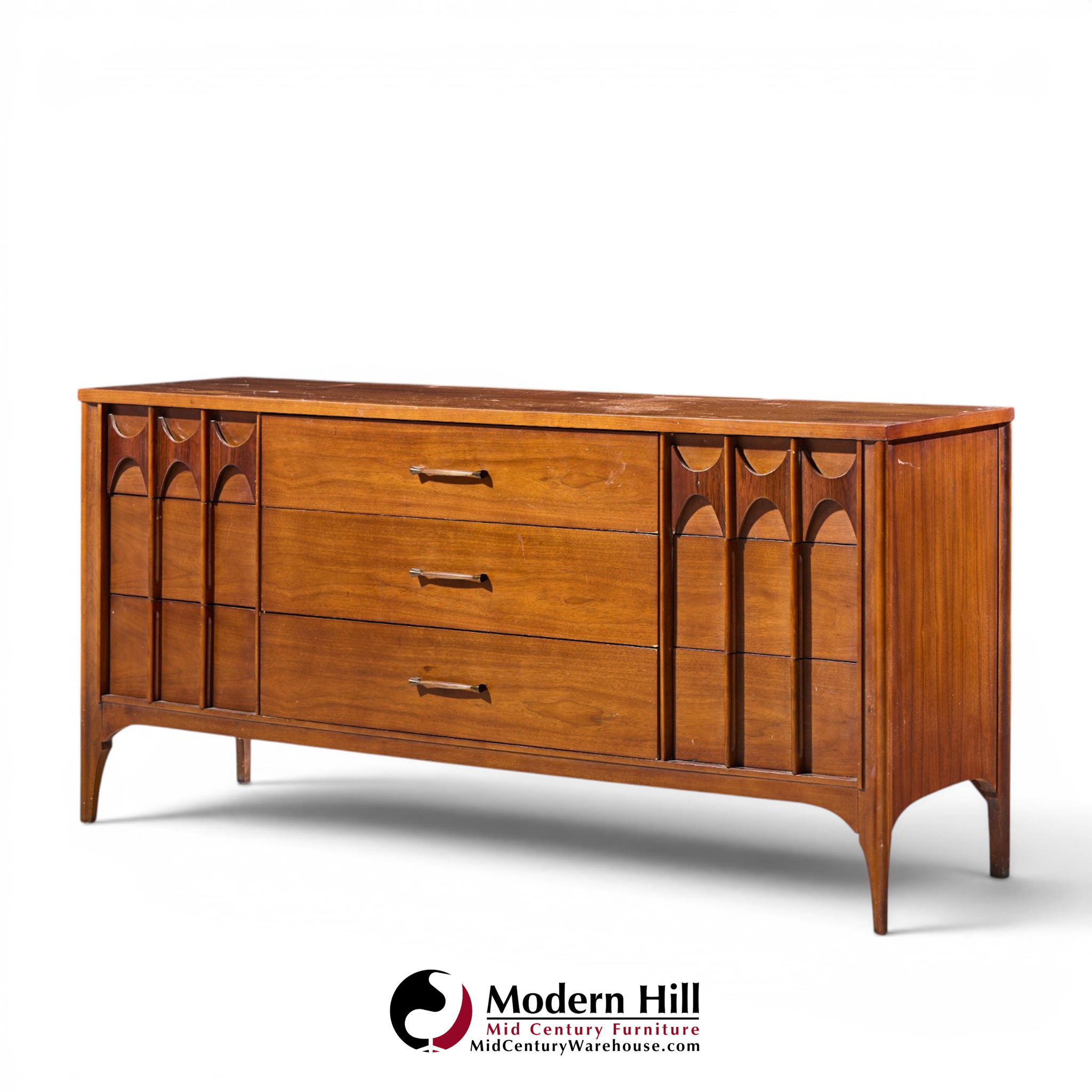 kent coffey perspecta mid century walnut and rosewood 9-drawer dresser