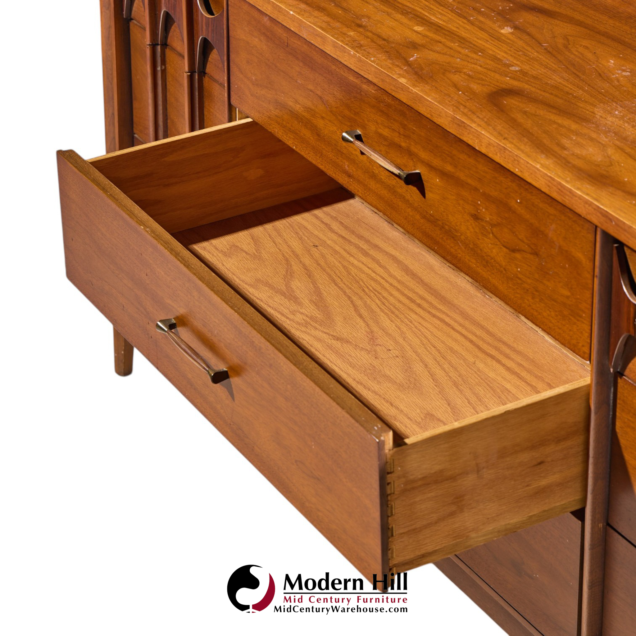 kent coffey perspecta mid century walnut and rosewood 9-drawer dresser