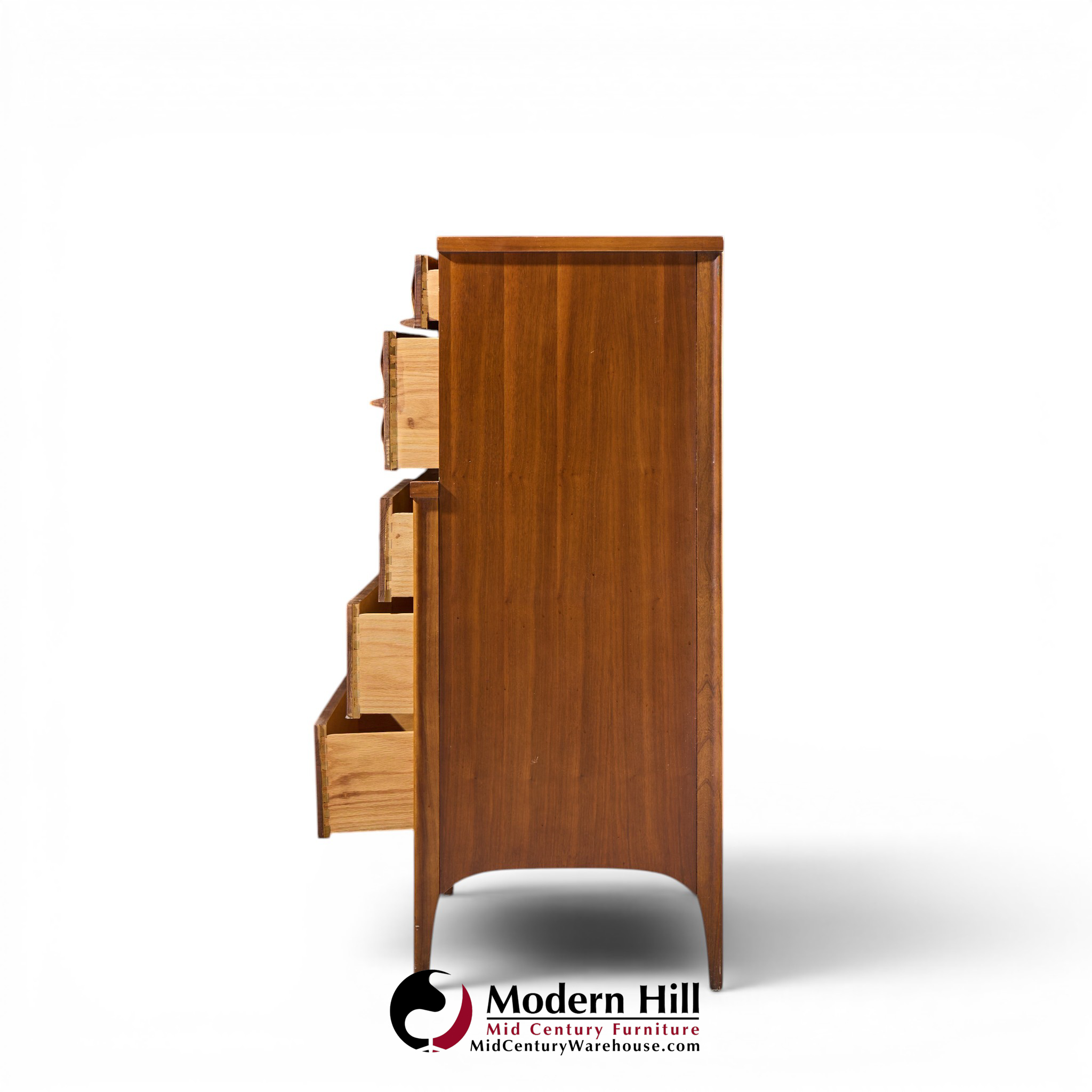 kent coffey perspecta mid century walnut and rosewood highboy dresser