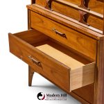 kent coffey perspecta mid century walnut and rosewood highboy dresser