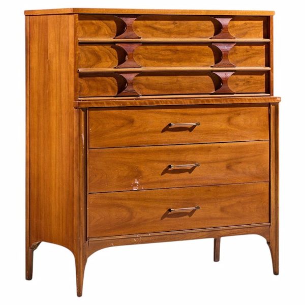 kent coffey perspecta mid century walnut and rosewood highboy dresser