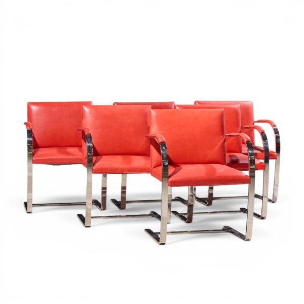 knoll brno flat bar mid century chrome dining chairs - set of 6