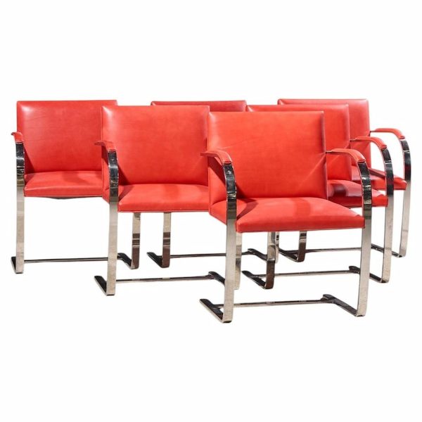 knoll brno flat bar mid century chrome dining chairs - set of 6