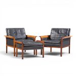 knut saeter for vatne møbler mid century norwegian rosewood and leather lounge chairs - pair with ottoman