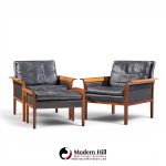 knut saeter for vatne møbler mid century norwegian rosewood and leather lounge chairs - pair with ottoman