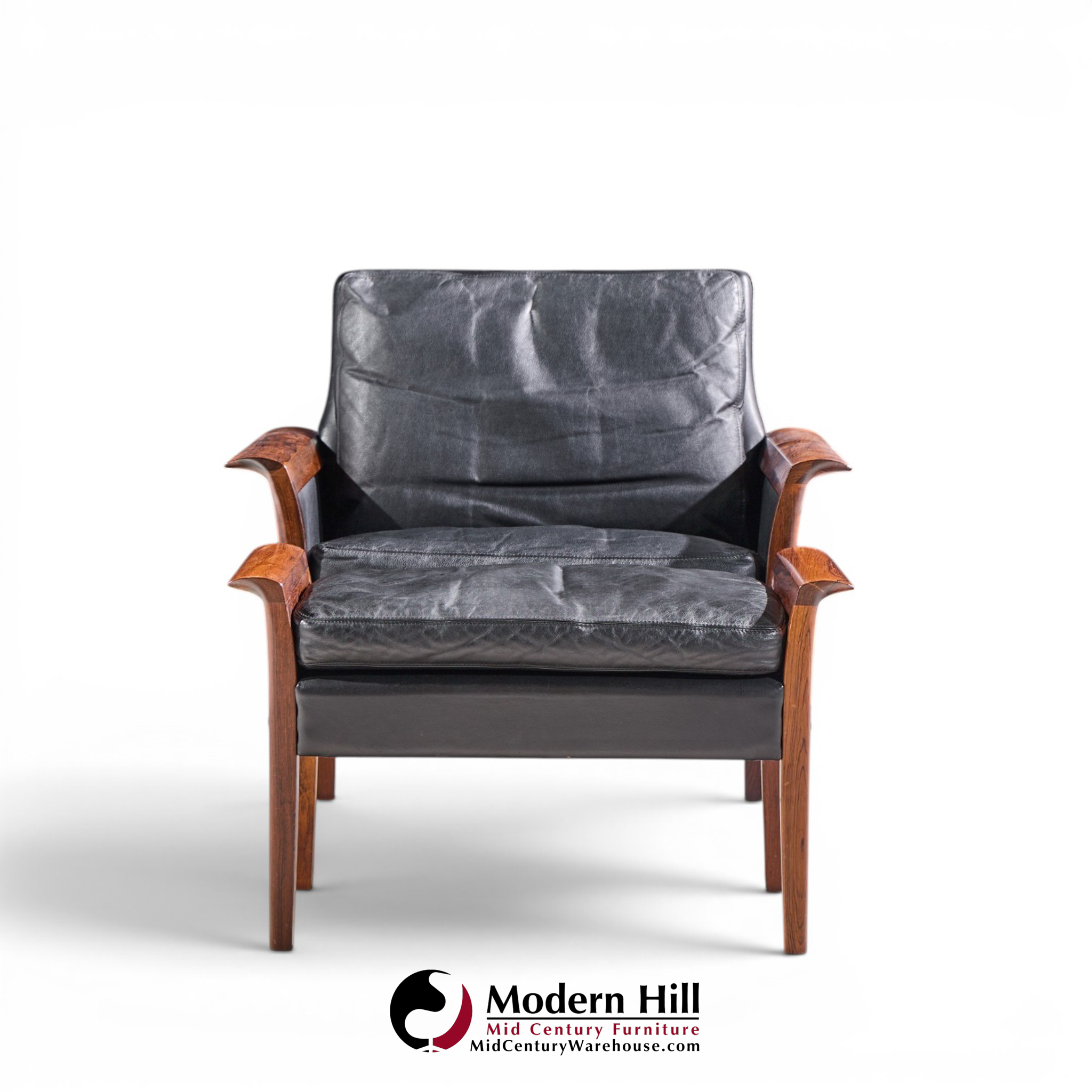 knut saeter for vatne møbler mid century norwegian rosewood and leather lounge chairs - pair with ottoman