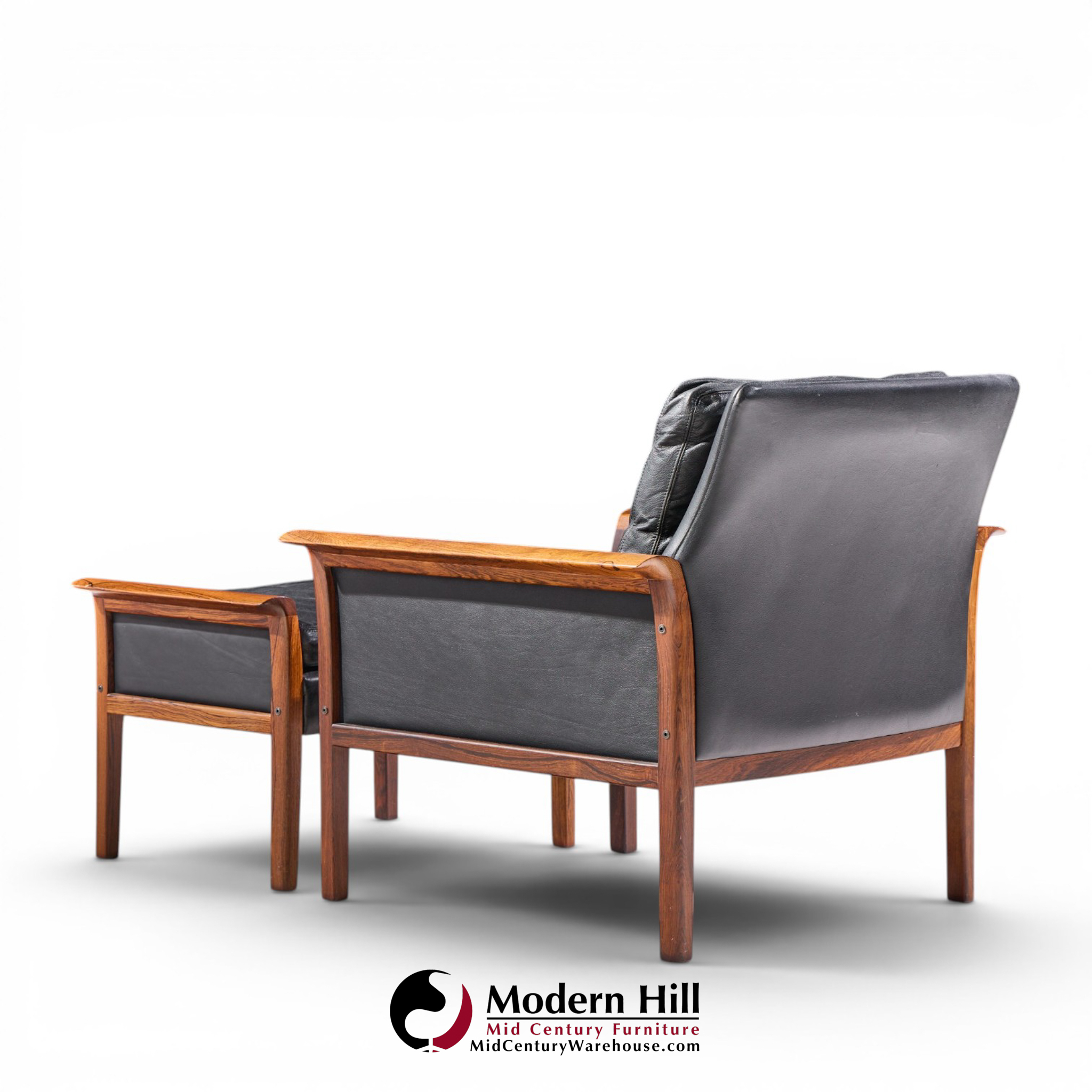 knut saeter for vatne møbler mid century norwegian rosewood and leather lounge chairs - pair with ottoman