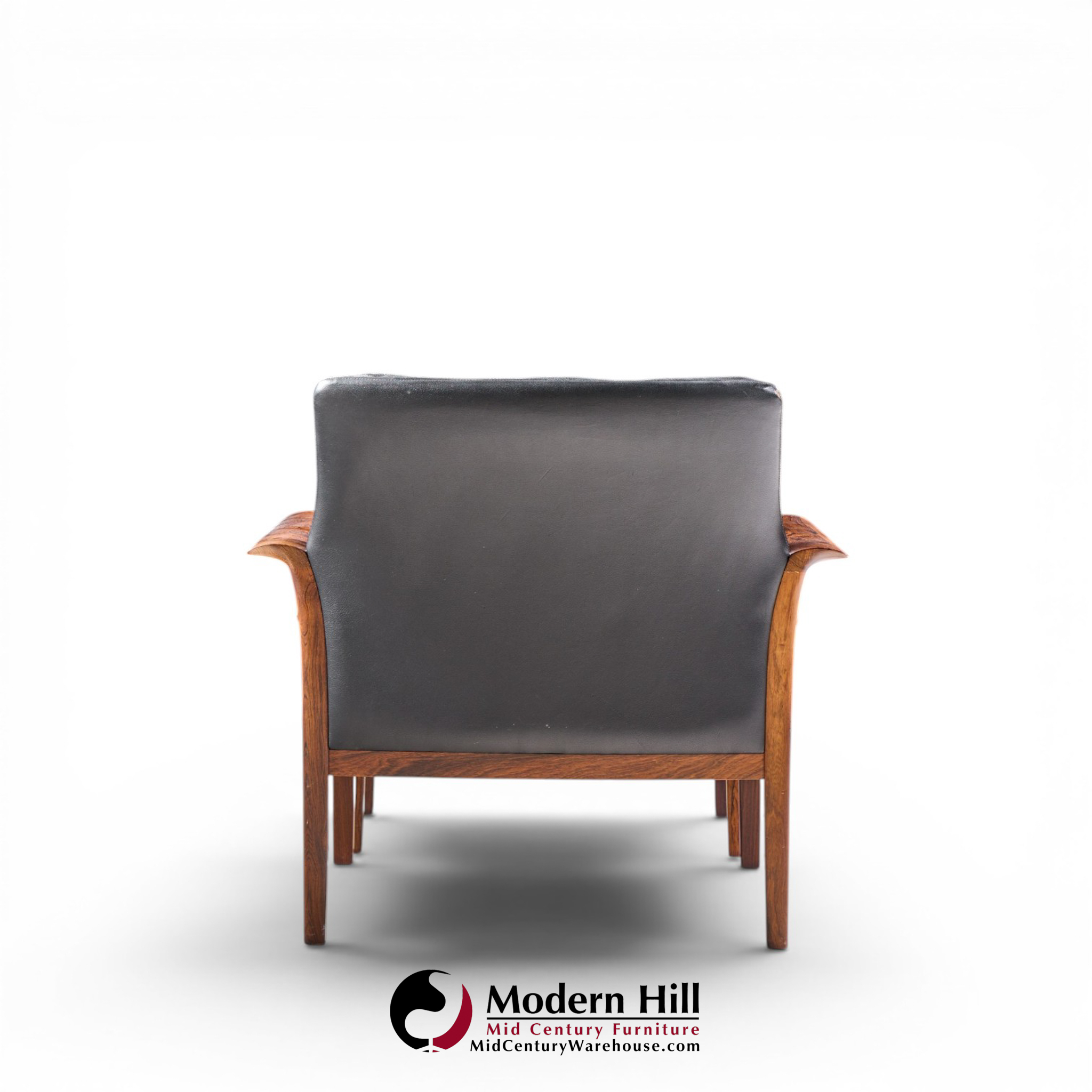 knut saeter for vatne møbler mid century norwegian rosewood and leather lounge chairs - pair with ottoman
