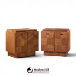lane brutalist mid century walnut nightstands - pair