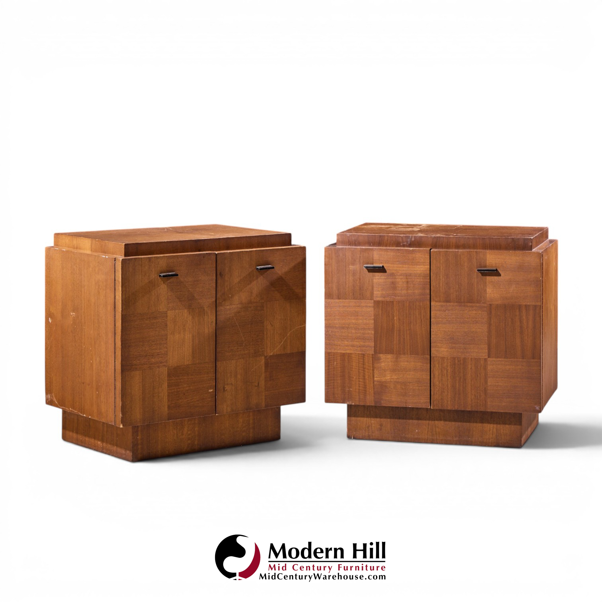 lane brutalist mid century walnut nightstands - pair