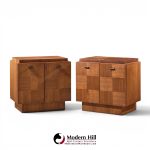 lane brutalist mid century walnut nightstands - pair