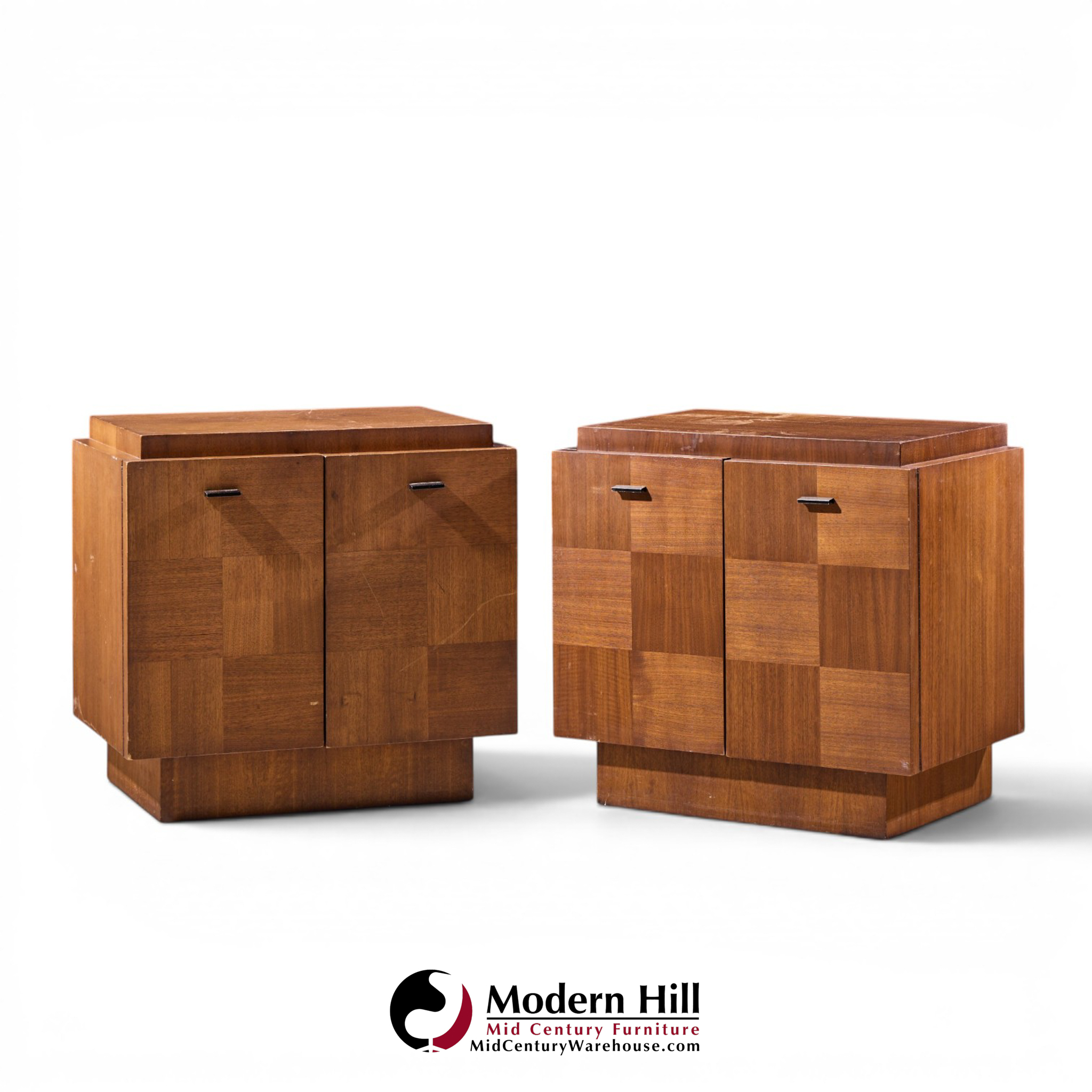 lane brutalist mid century walnut nightstands - pair
