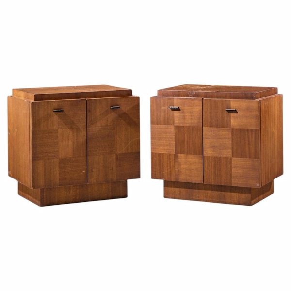 lane brutalist mid century walnut nightstands - pair