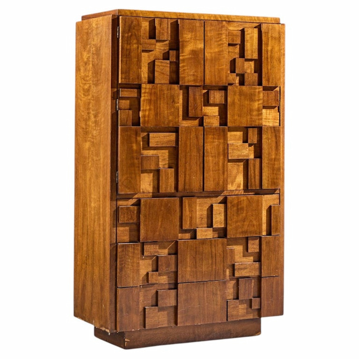 Lane Staccato Brutalist Mid Century Walnut Armoire Dresser | Mid