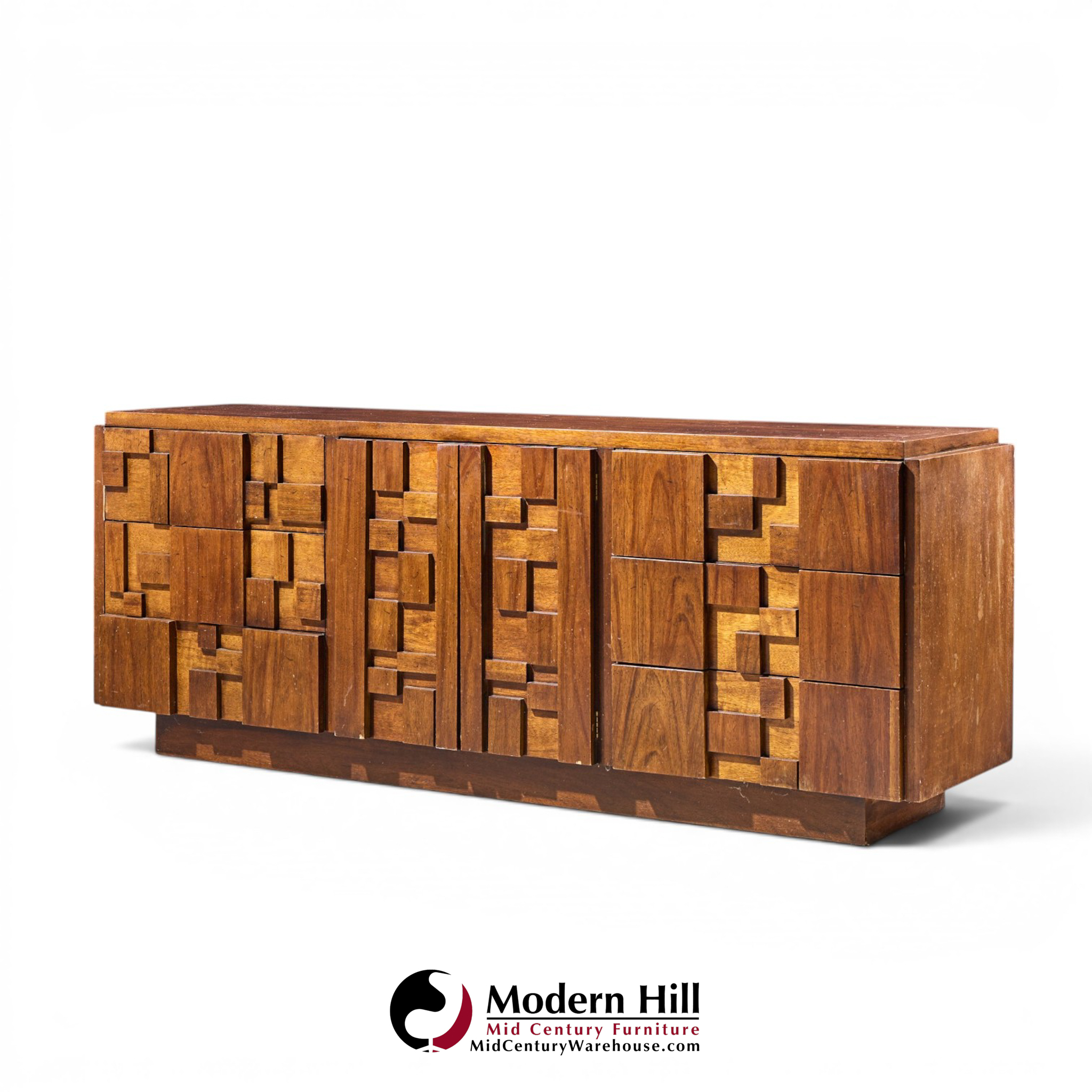 lane staccato brutalist mid century walnut lowboy dresser
