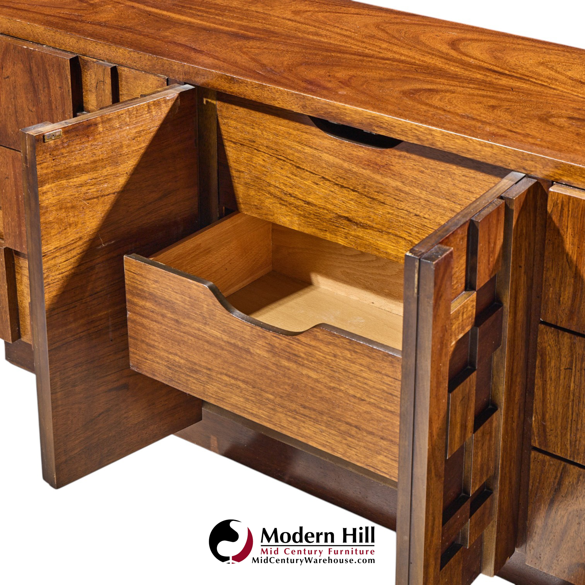 lane staccato brutalist mid century walnut lowboy dresser