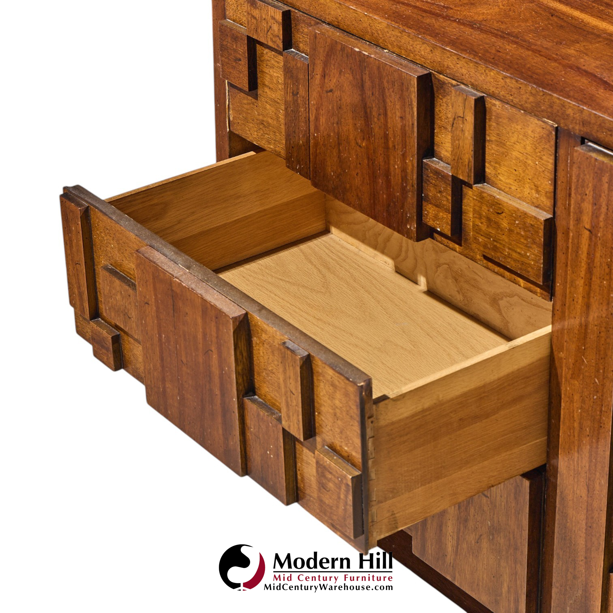 lane staccato brutalist mid century walnut lowboy dresser