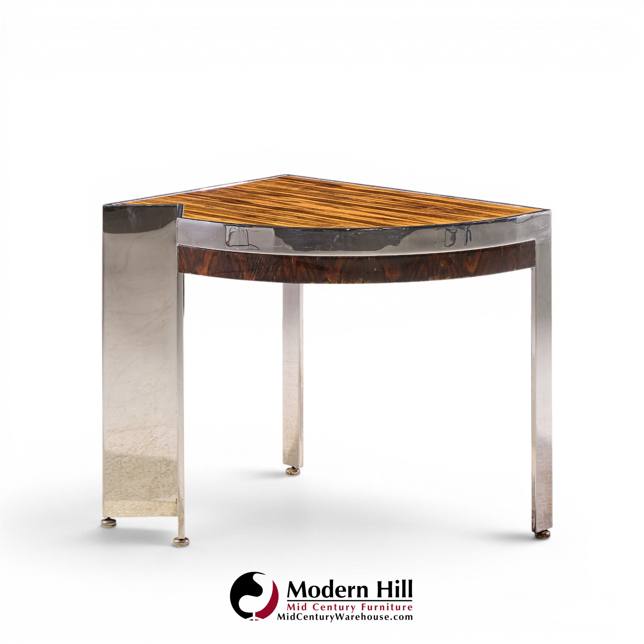 leon rosen for pace mezzaluna mid century steel and rosewood side end table