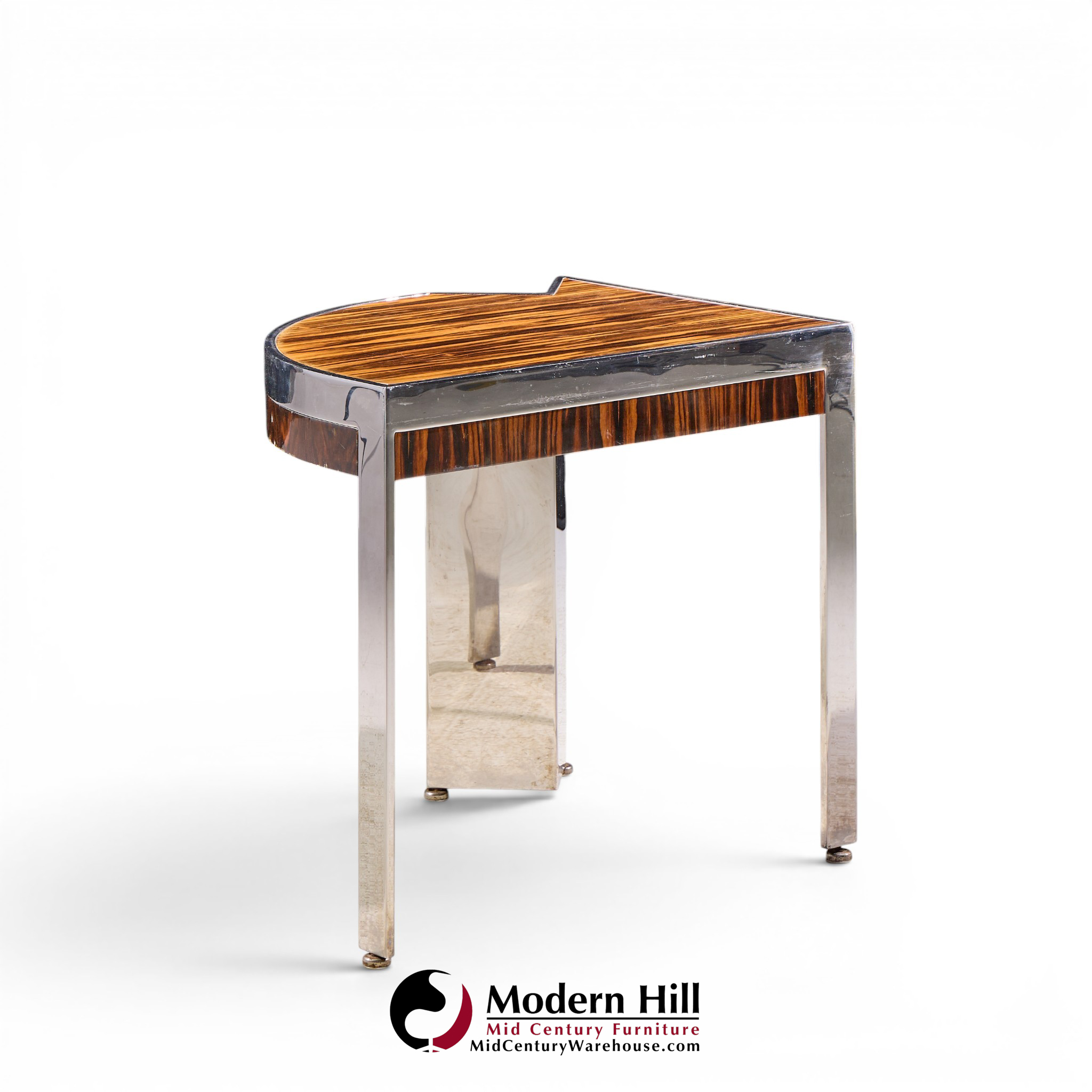 leon rosen for pace mezzaluna mid century steel and rosewood side end table