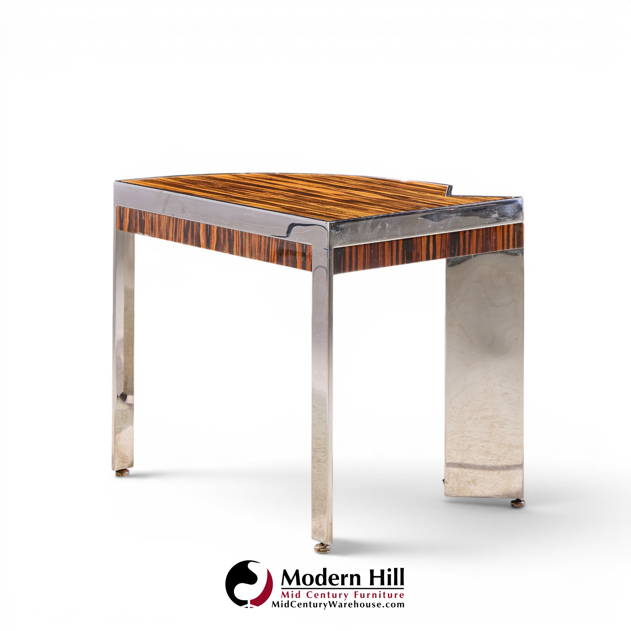 leon rosen for pace mezzaluna mid century steel and rosewood side end table