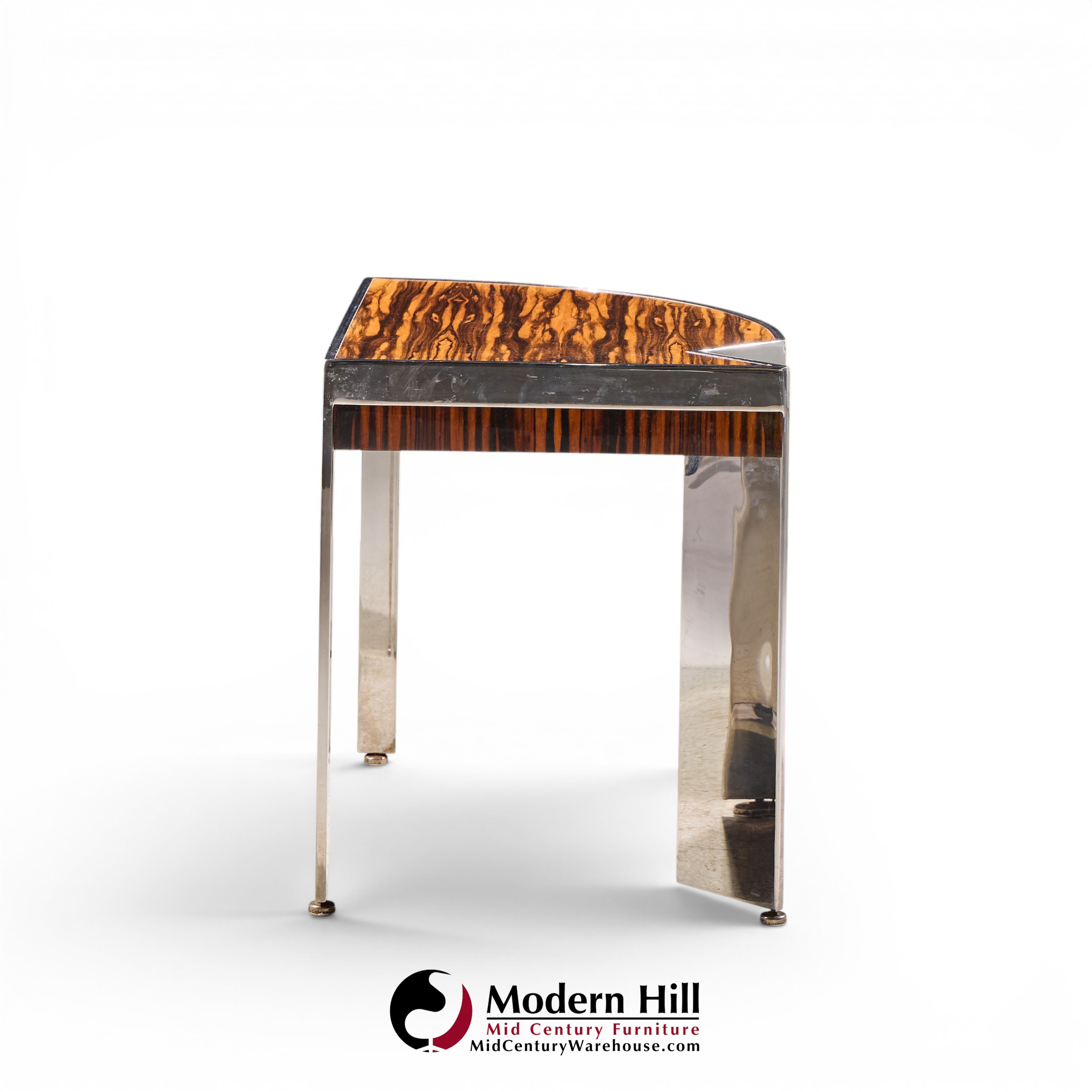 leon rosen for pace mezzaluna mid century steel and rosewood side end table