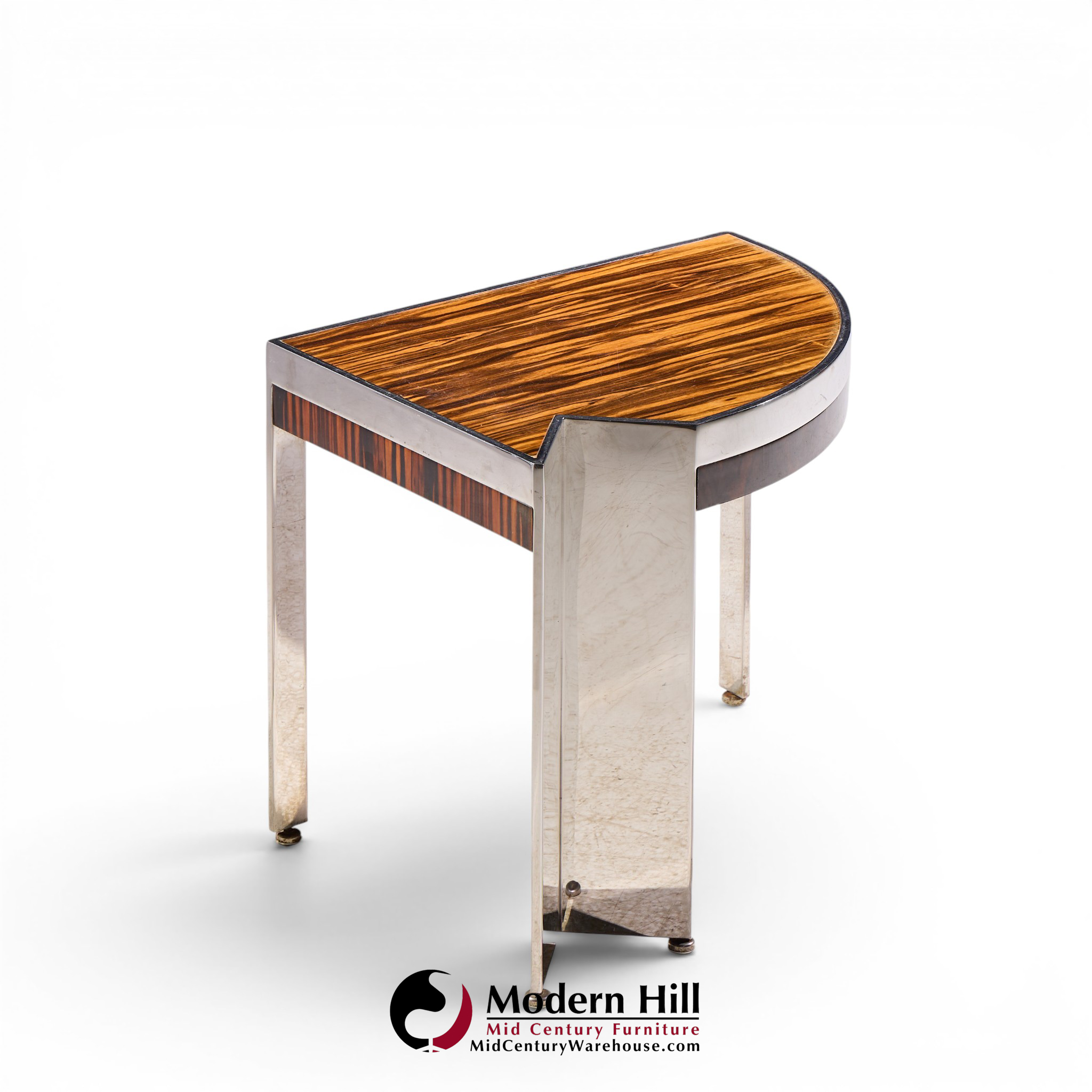 leon rosen for pace mezzaluna mid century steel and rosewood side end table