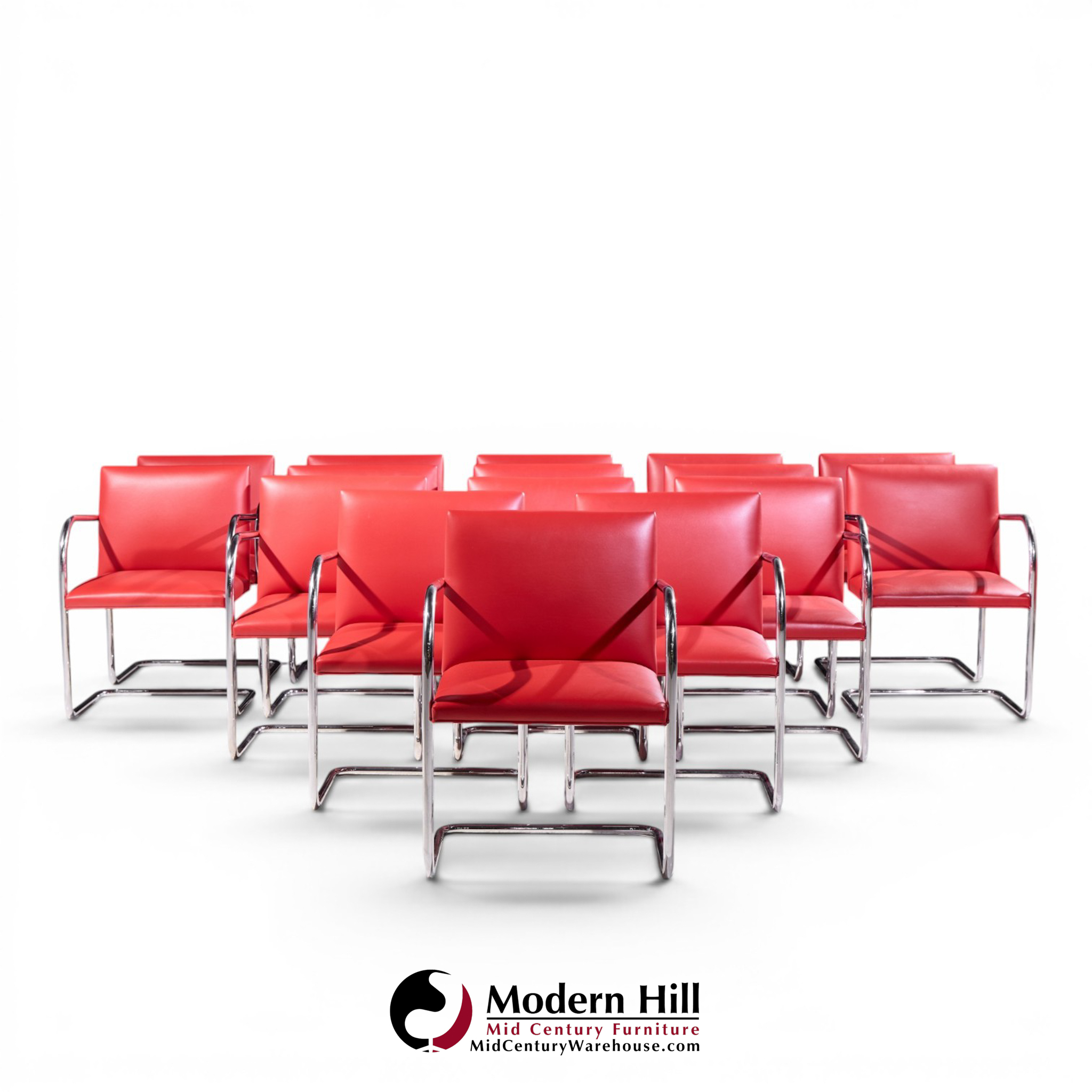 mies van der rohe for knoll brno mid century cantilever chrome dining chairs - set of 16