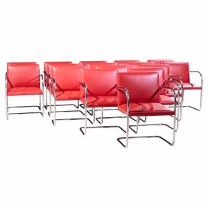 mies van der rohe for knoll brno mid century cantilever chrome dining chairs - set of 16