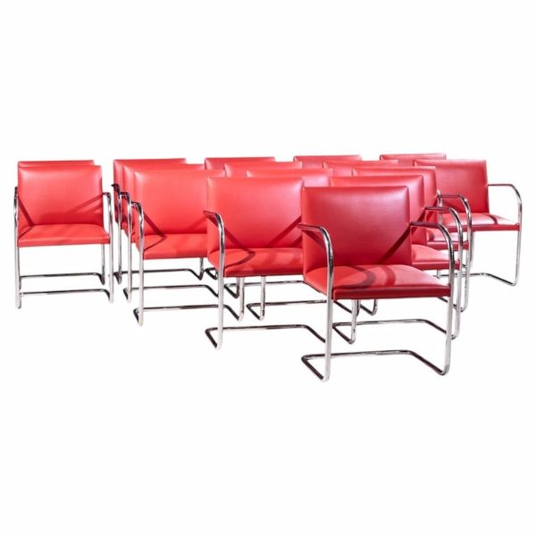 mies van der rohe for knoll brno mid century cantilever chrome dining chairs - set of 16