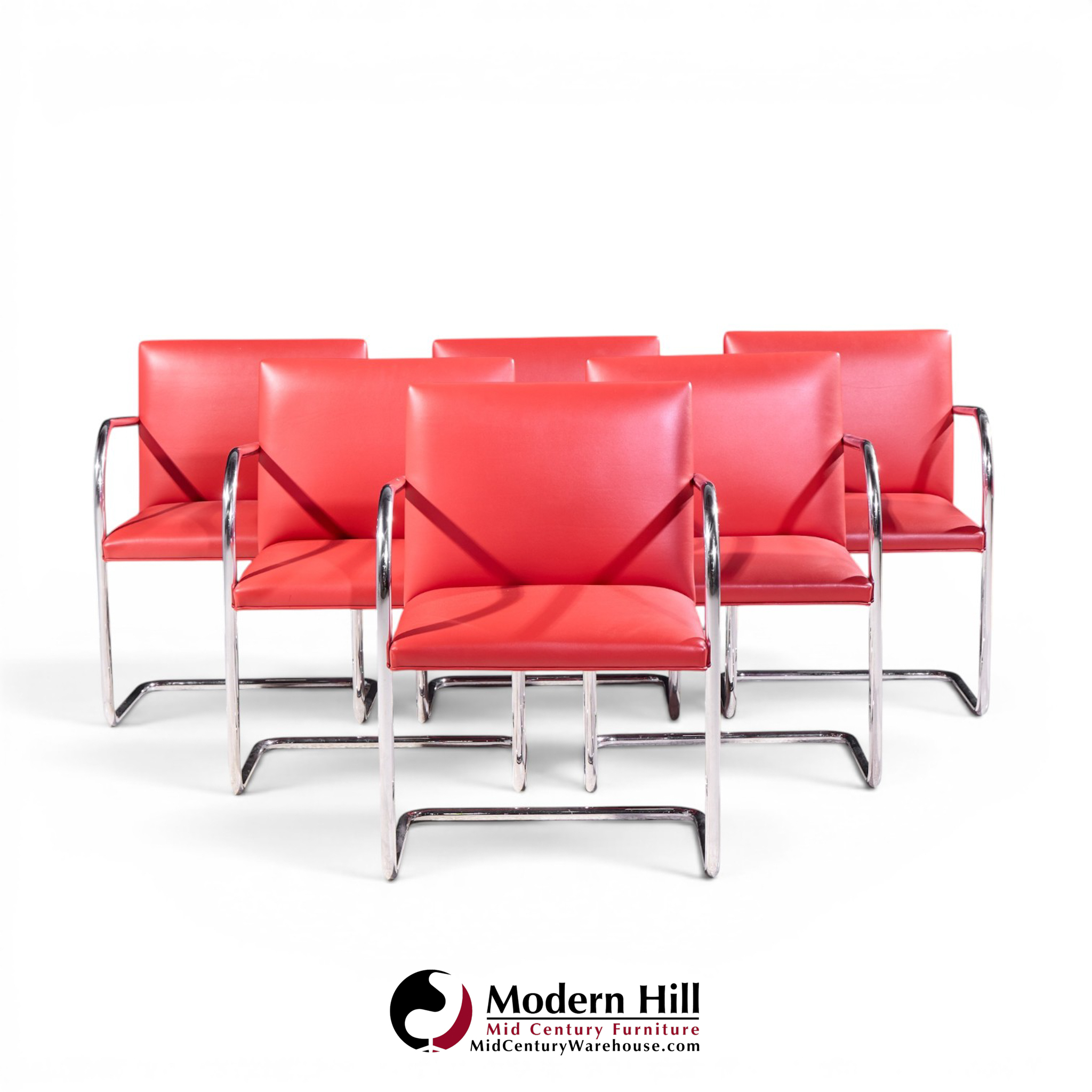 mies van der rohe for knoll brno mid century cantilever chrome dining chairs - set of 6