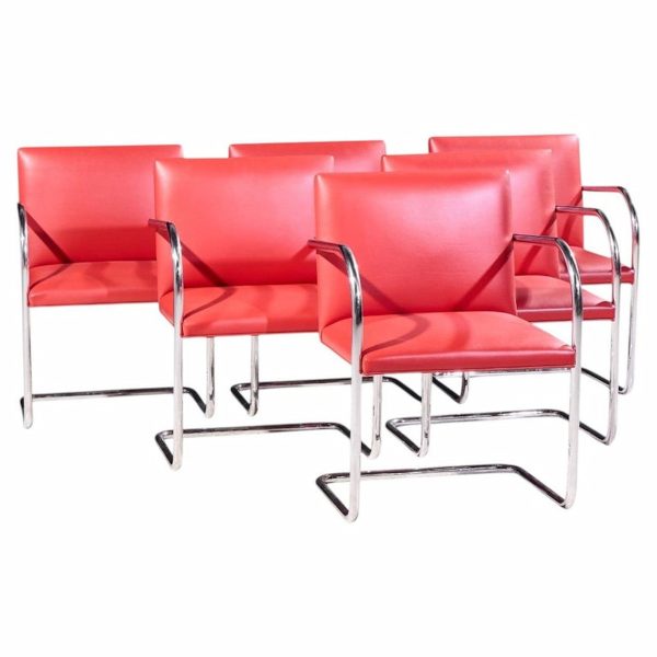 mies van der rohe for knoll brno mid century cantilever chrome dining chairs - set of 6